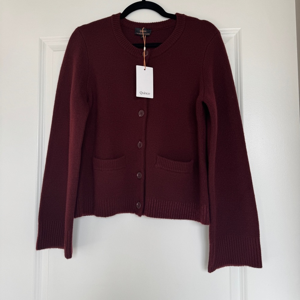 NWT! | QUINCE Mongolian Cashmere Structured Cardigan Sweater | Rich Burgundy | S - Picture 14 of 14